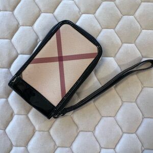 Burberry Black and Beige Wristlet with Red Accent